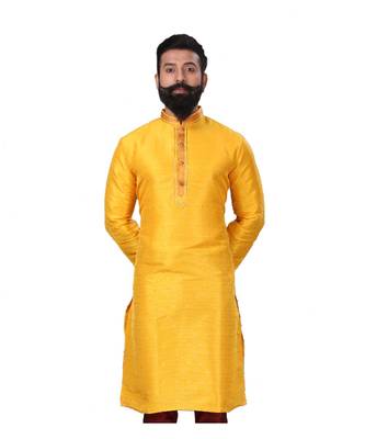 Men Yellow Dupion Silk Woven Zari Buta Designer Kurta 2