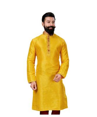 Men Yellow Dupion Silk Woven Zari Buta Designer Kurta 3