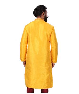 Men Yellow Dupion Silk Woven Zari Buta Designer Kurta 6