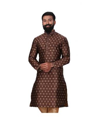 Men Brown Dupion Silk Woven Zari Buta Designer Kurta 2