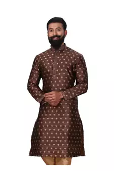 Men Brown Dupion Silk Woven Zari Buta Designer Kurta