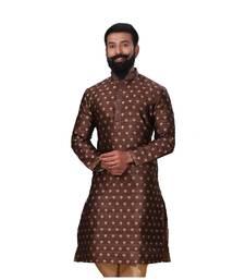 Men Brown Dupion Silk Woven Zari Buta Designer Kurta