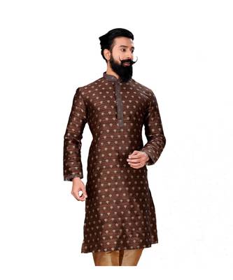 Men Brown Dupion Silk Woven Zari Buta Designer Kurta 3