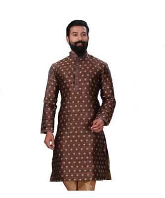 Men Brown Dupion Silk Woven Zari Buta Designer Kurta 4
