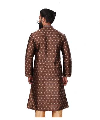 Men Brown Dupion Silk Woven Zari Buta Designer Kurta 6