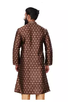 Men Brown Dupion Silk Woven Zari Buta Designer Kurta