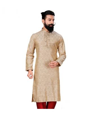 Men Jacquard Silk Woven white Embellished Kurta 3