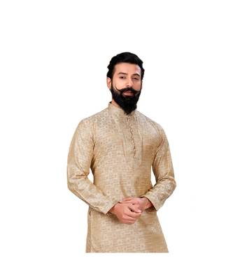 Men Jacquard Silk Woven white Embellished Kurta 4