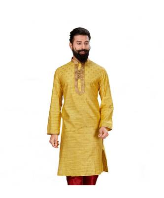 Men Yellow Dupion Silk Woven Zari Buta Designer Kurta 3