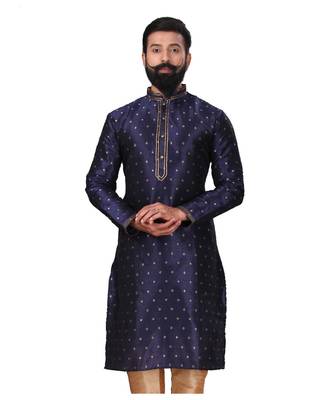 Silk Zari Buta Embroidered Designer Navy Blue Kurta 2
