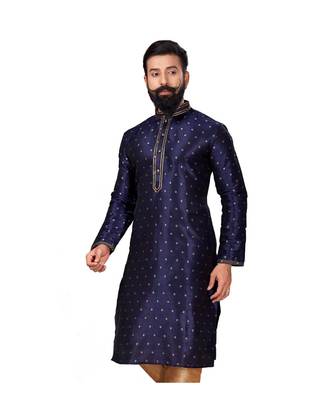 Silk Zari Buta Embroidered Designer Navy Blue Kurta 3