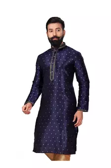 Silk Zari Buta Embroidered Designer Navy Blue Kurta