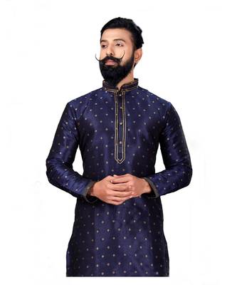 Silk Zari Buta Embroidered Designer Navy Blue Kurta 4
