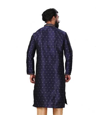 Silk Zari Buta Embroidered Designer Navy Blue Kurta 5