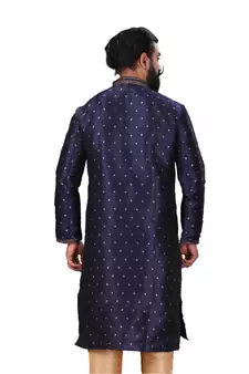 Silk Zari Buta Embroidered Designer Navy Blue Kurta