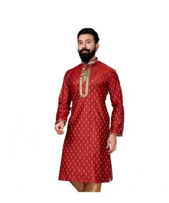 Men Red Dupion Silk Woven Zari Buta Designer Kurta 4