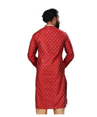 Men Red Dupion Silk Woven Zari Buta Designer Kurta 6