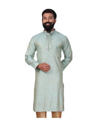Men Jacquard Silk Woven Sky Blue Embellished Kurta 2