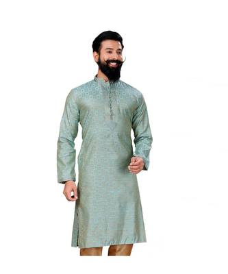 Men Jacquard Silk Woven Sky Blue Embellished Kurta 3