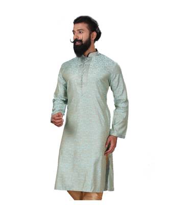 Men Jacquard Silk Woven Sky Blue Embellished Kurta 4