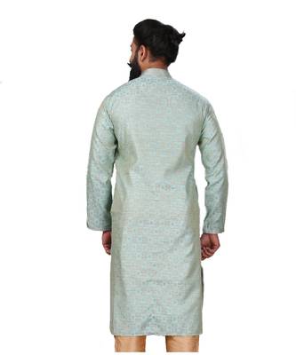 Men Jacquard Silk Woven Sky Blue Embellished Kurta 6
