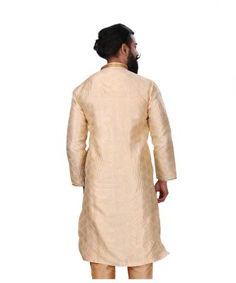Men Jacquard Silk Woven white Embellished Kurta 6