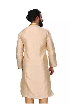 Men Jacquard Silk Woven white Embellished Kurta