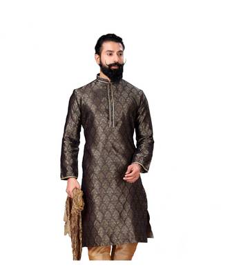 Men Jacquard Silk Woven Navy Blue Embellished Kurta 3