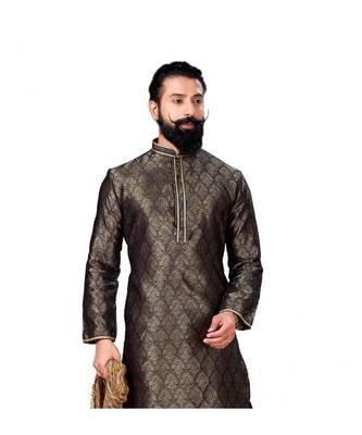 Men Jacquard Silk Woven Navy Blue Embellished Kurta 5