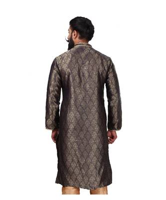 Men Jacquard Silk Woven Navy Blue Embellished Kurta 6