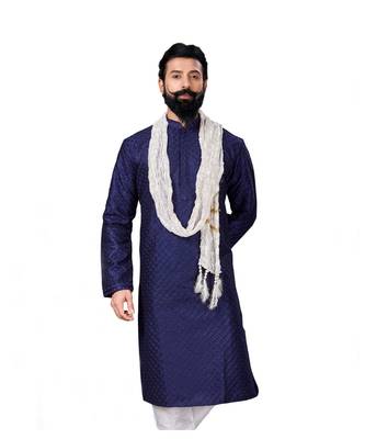 Men Dupion Silk Woven Navy Blue Embroidred Designer Kurta 2