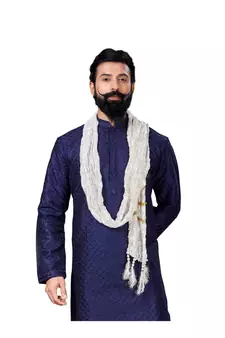 Men Dupion Silk Woven Navy Blue Embroidred Designer Kurta