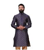 Men Jacquard Silk Woven Navy Blue Embellished Kurta