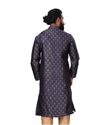 Men Jacquard Silk Woven Navy Blue Embellished Kurta 5