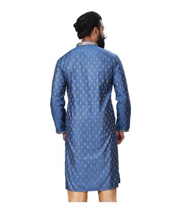 Men Blue Dupion Silk Woven Zari Buta Designer Kurta 6