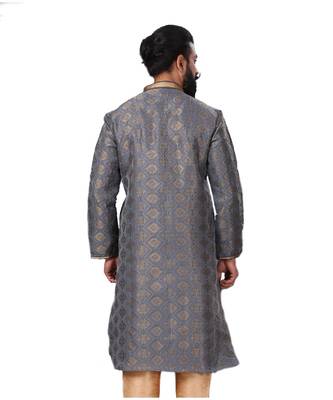 Men Jacquard Silk Woven Blue Embellished Kurta 6