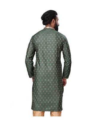 Men Green Dupion Silk Woven Zari Buta Designer Kurta 6