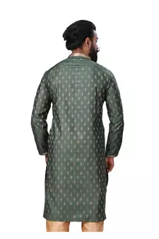 Men Green Dupion Silk Woven Zari Buta Designer Kurta
