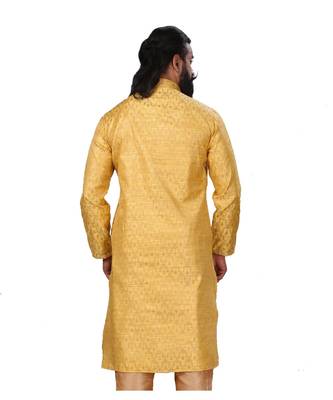 Men Jacquard Silk Woven Yellow Embellished Kurta 6