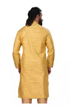 Men Jacquard Silk Woven Yellow Embellished Kurta