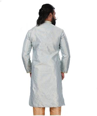 Men Jacquard Silk Woven Sky Blue Embellished Kurta 6