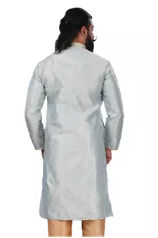 Men Jacquard Silk Woven Sky Blue Embellished Kurta