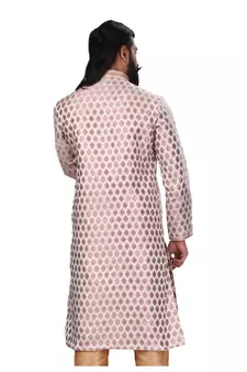 Men White Dupion Silk Woven Zari Buta Designer Kurta