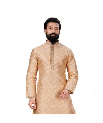 Men Jacquard Silk Woven white Embellished Kurta 4