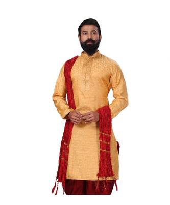 Men Jacquard Silk Woven Yellow Embellished Kurta 2