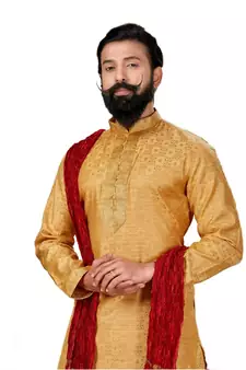 Men Jacquard Silk Woven Yellow Embellished Kurta