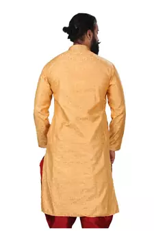 Men Jacquard Silk Woven Yellow Embellished Kurta