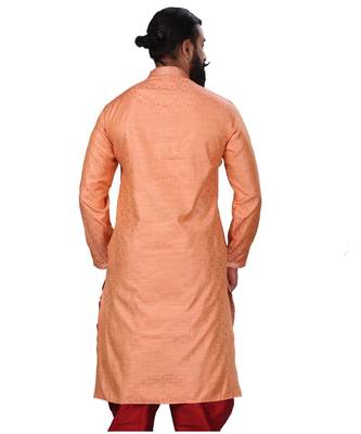 Men Jacquard Silk Woven Peach Embellished Kurta 6