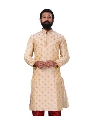 Men white Dupion Silk Embroidered Designer Kurta 2