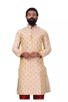 Men white Dupion Silk Embroidered Designer Kurta